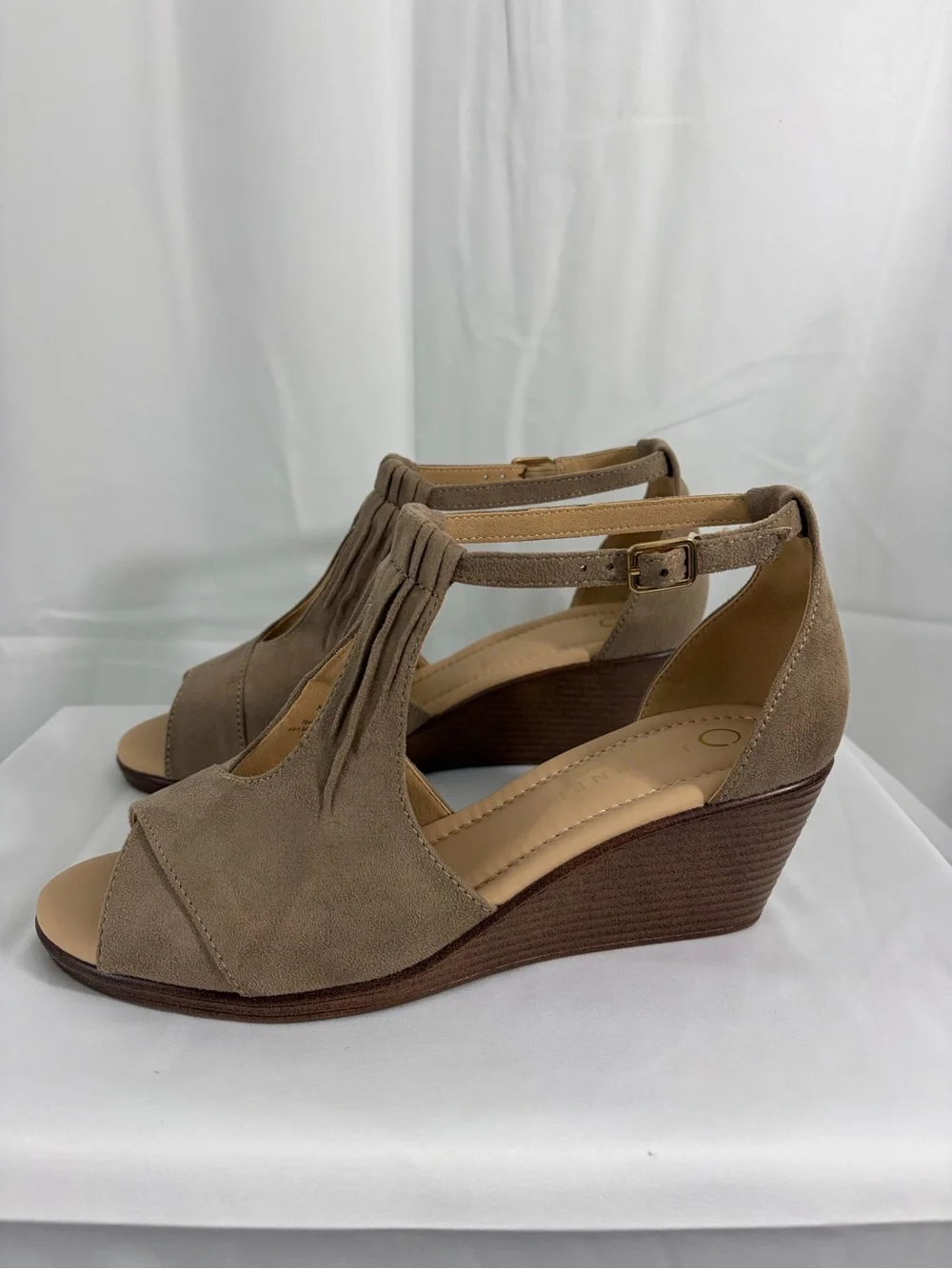 Wedge Sandals - Taupe Suede Women's Ankle Strap